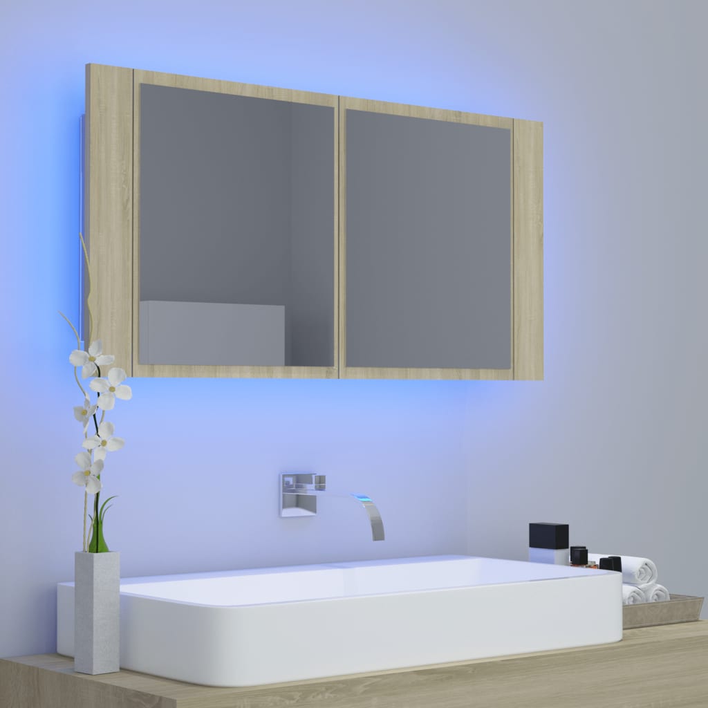Kylpyhuoneen LED peilikaappi Sonoma tammi 90x12x45 cm - Sisustajankoti.fi