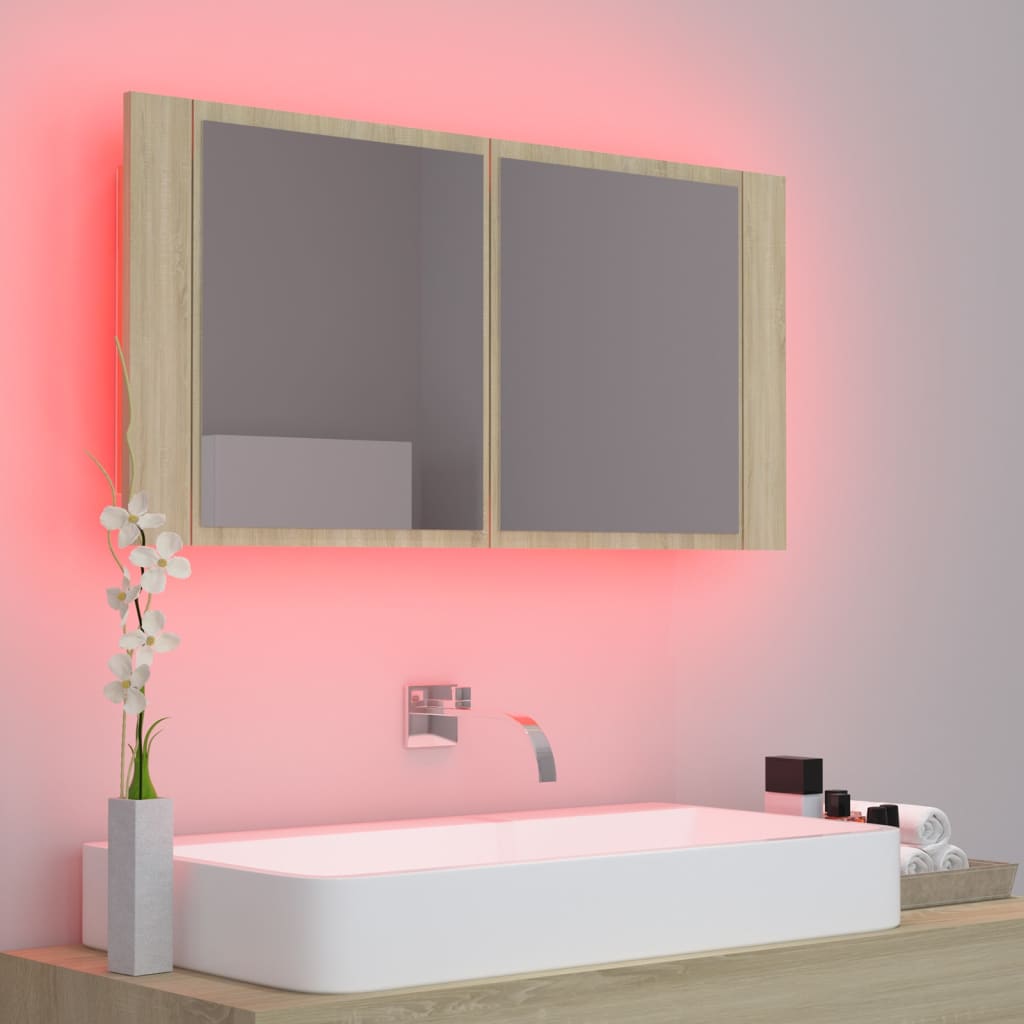 Kylpyhuoneen LED peilikaappi Sonoma tammi 90x12x45 cm - Sisustajankoti.fi