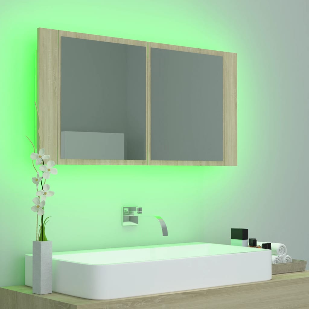 Kylpyhuoneen LED peilikaappi Sonoma tammi 90x12x45 cm - Sisustajankoti.fi