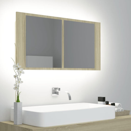 Kylpyhuoneen LED peilikaappi Sonoma tammi 90x12x45 cm - Sisustajankoti.fi