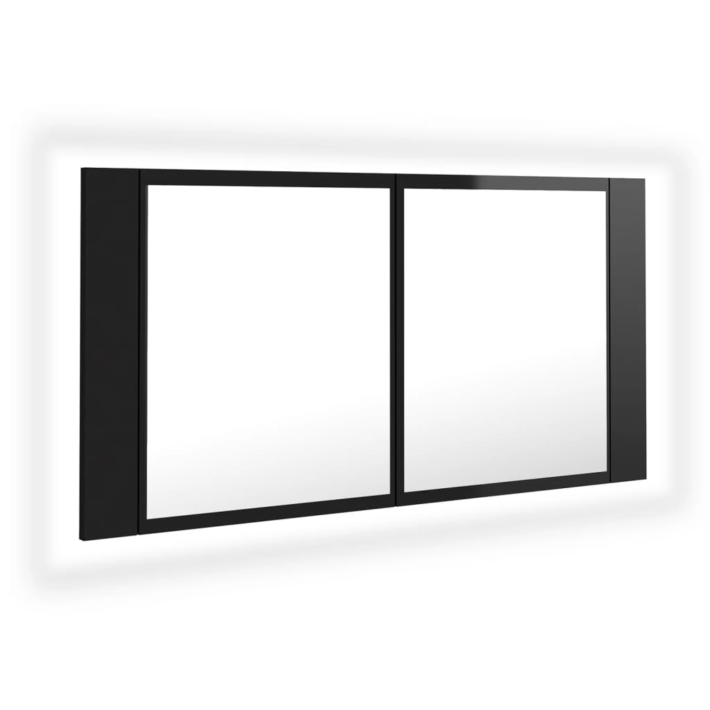 Kylpyhuoneen LED peilikaappi korkeakiilto musta 90x12x45 cm - Sisustajankoti.fi
