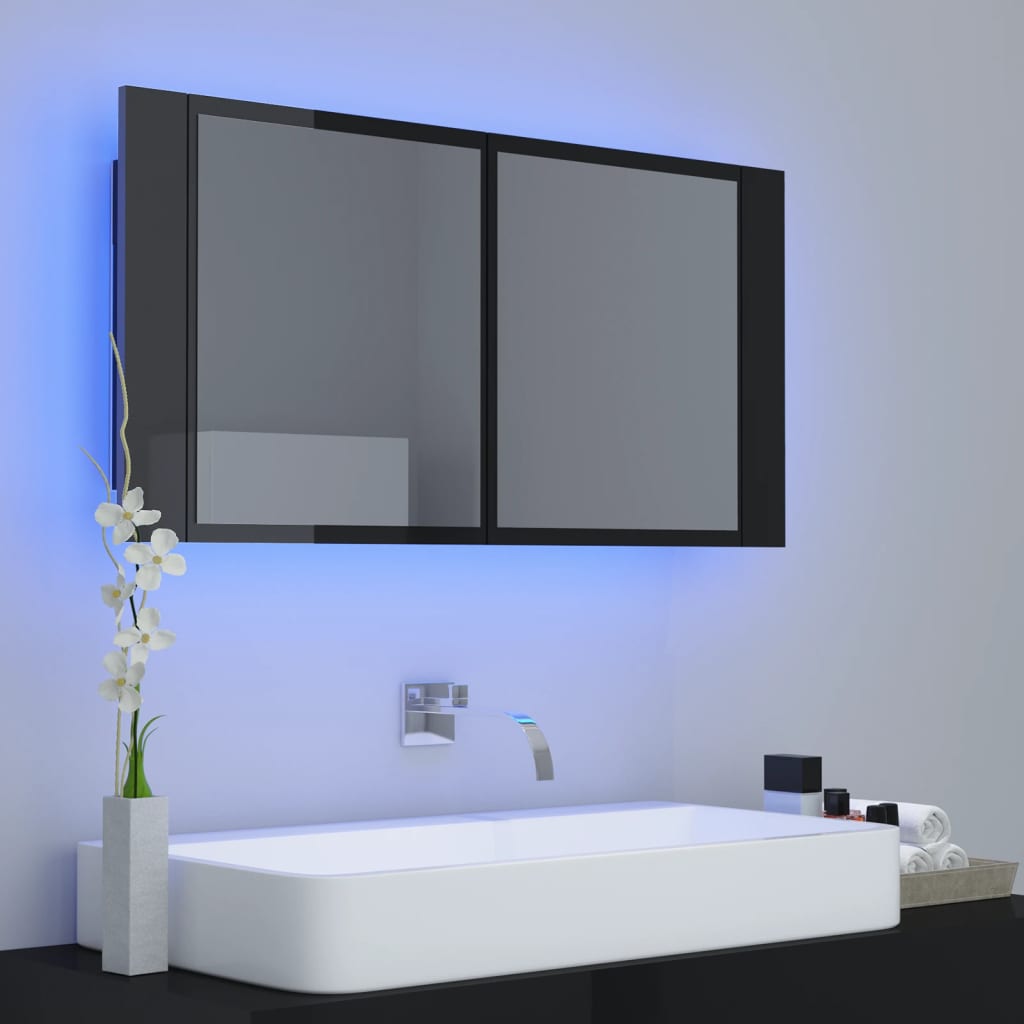 Kylpyhuoneen LED peilikaappi korkeakiilto musta 90x12x45 cm - Sisustajankoti.fi