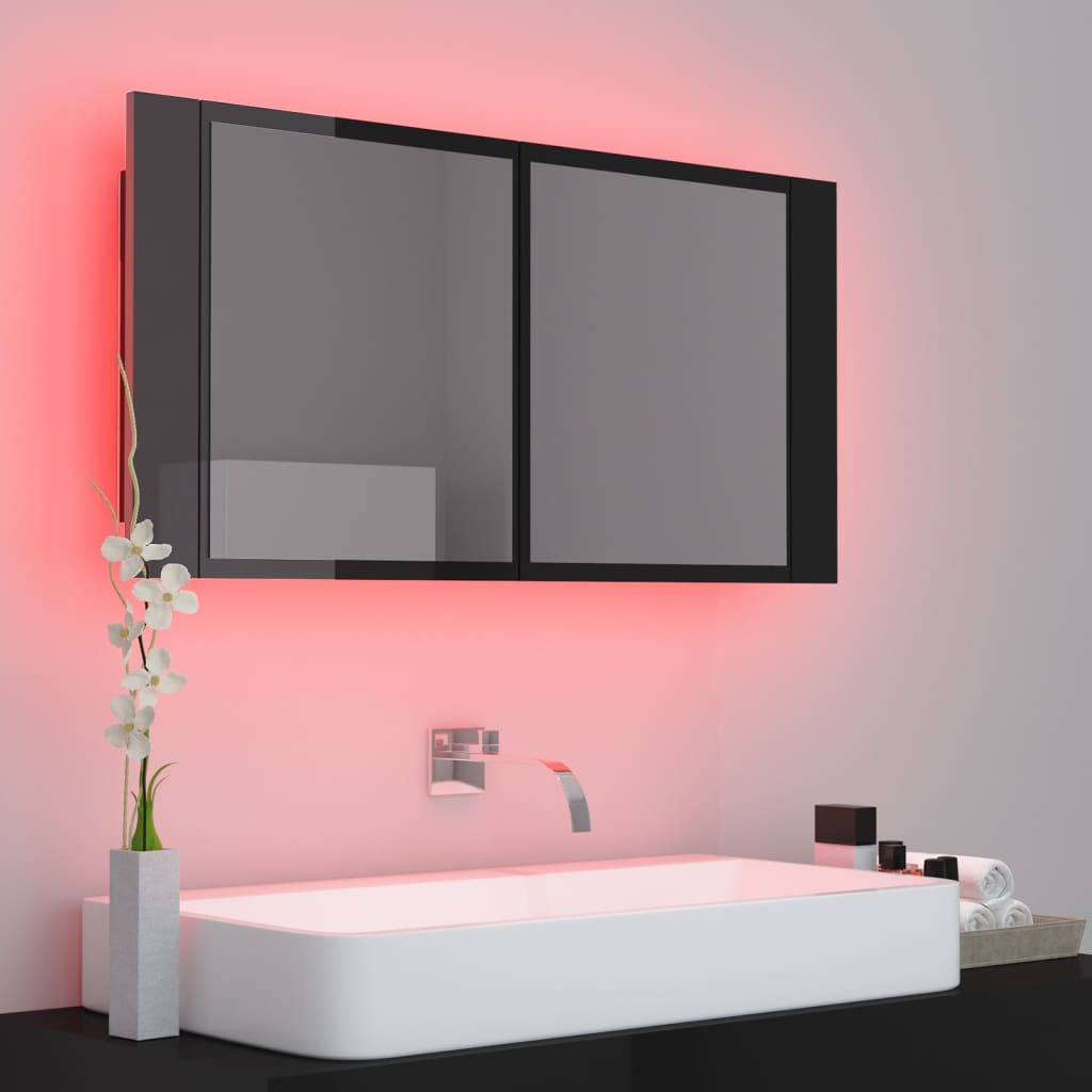 Kylpyhuoneen LED peilikaappi korkeakiilto musta 90x12x45 cm - Sisustajankoti.fi