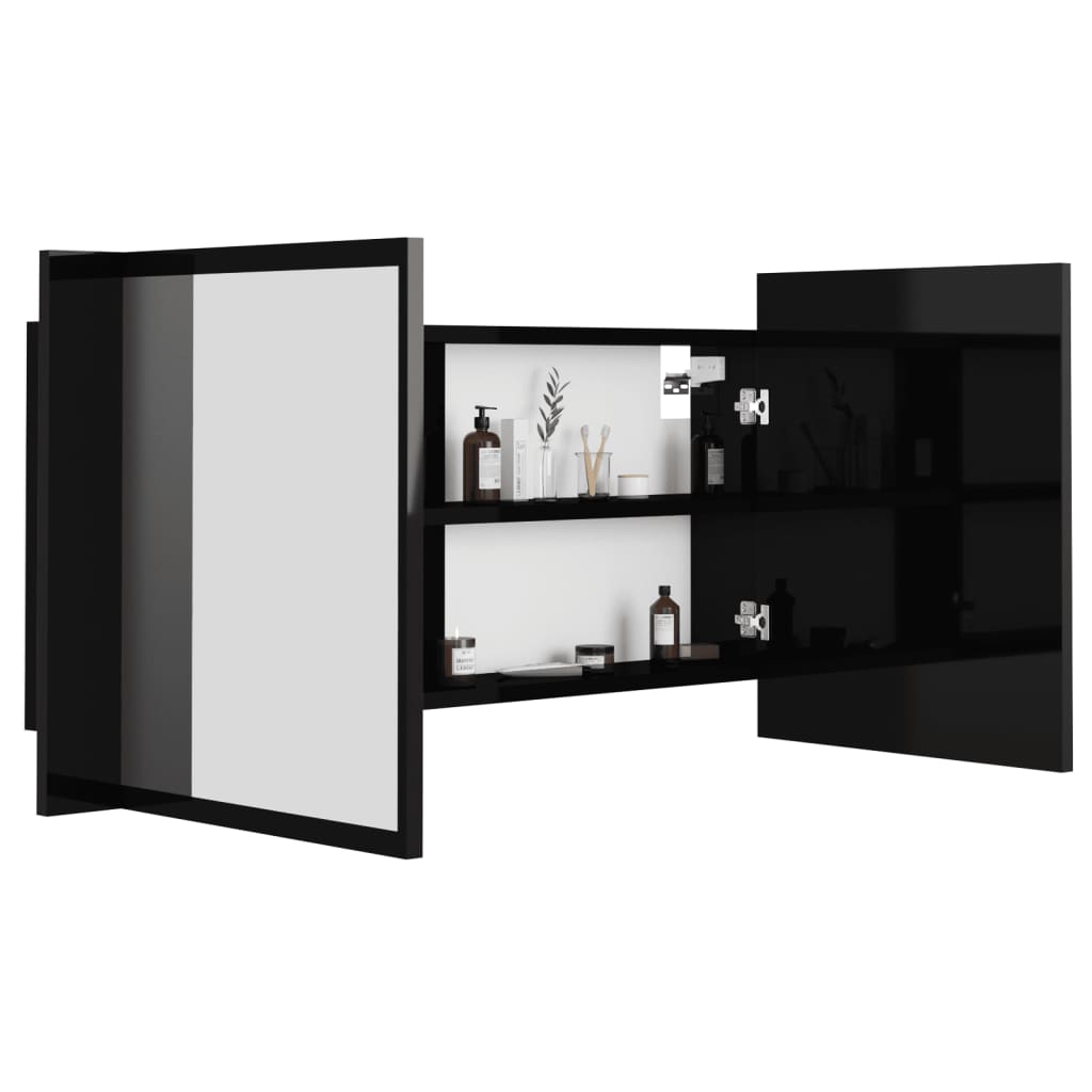 Kylpyhuoneen LED peilikaappi korkeakiilto musta 90x12x45 cm - Sisustajankoti.fi