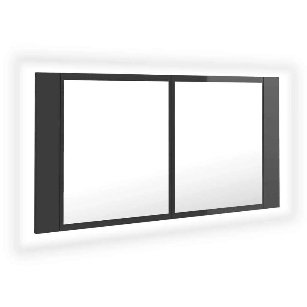 Kylpyhuoneen LED peilikaappi korkeakiilto harmaa 90x12x45 cm - Sisustajankoti.fi
