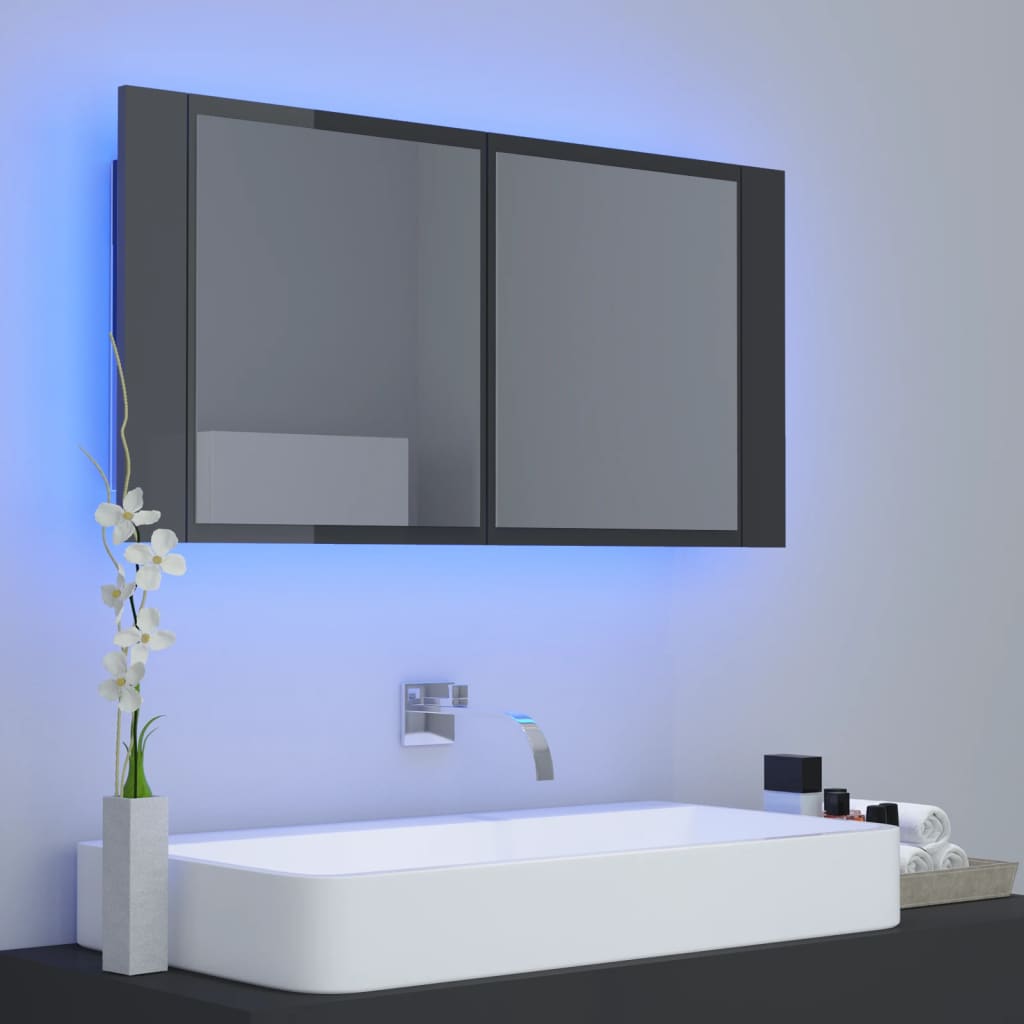 Kylpyhuoneen LED peilikaappi korkeakiilto harmaa 90x12x45 cm - Sisustajankoti.fi