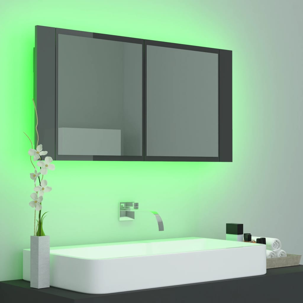 Kylpyhuoneen LED peilikaappi korkeakiilto harmaa 90x12x45 cm - Sisustajankoti.fi