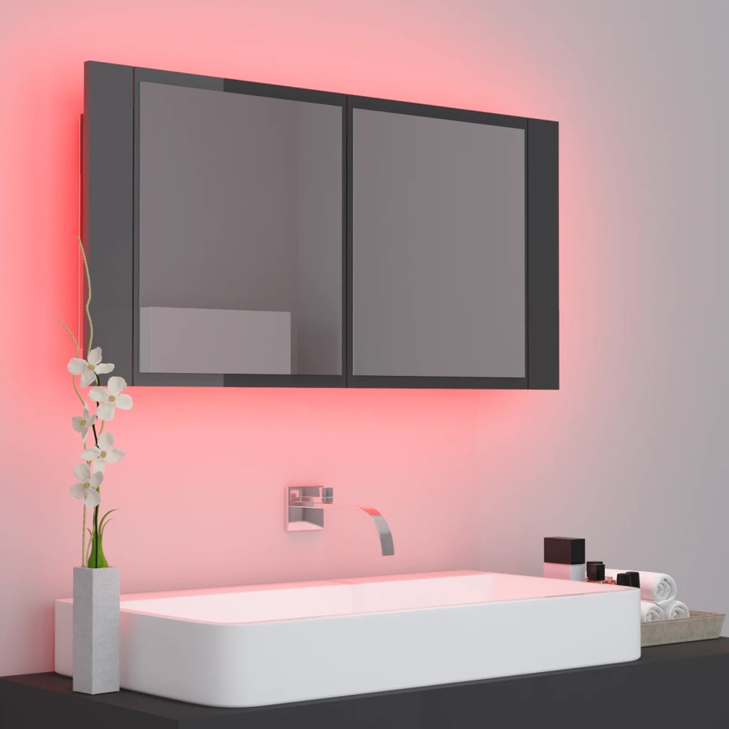 Kylpyhuoneen LED peilikaappi korkeakiilto harmaa 90x12x45 cm - Sisustajankoti.fi