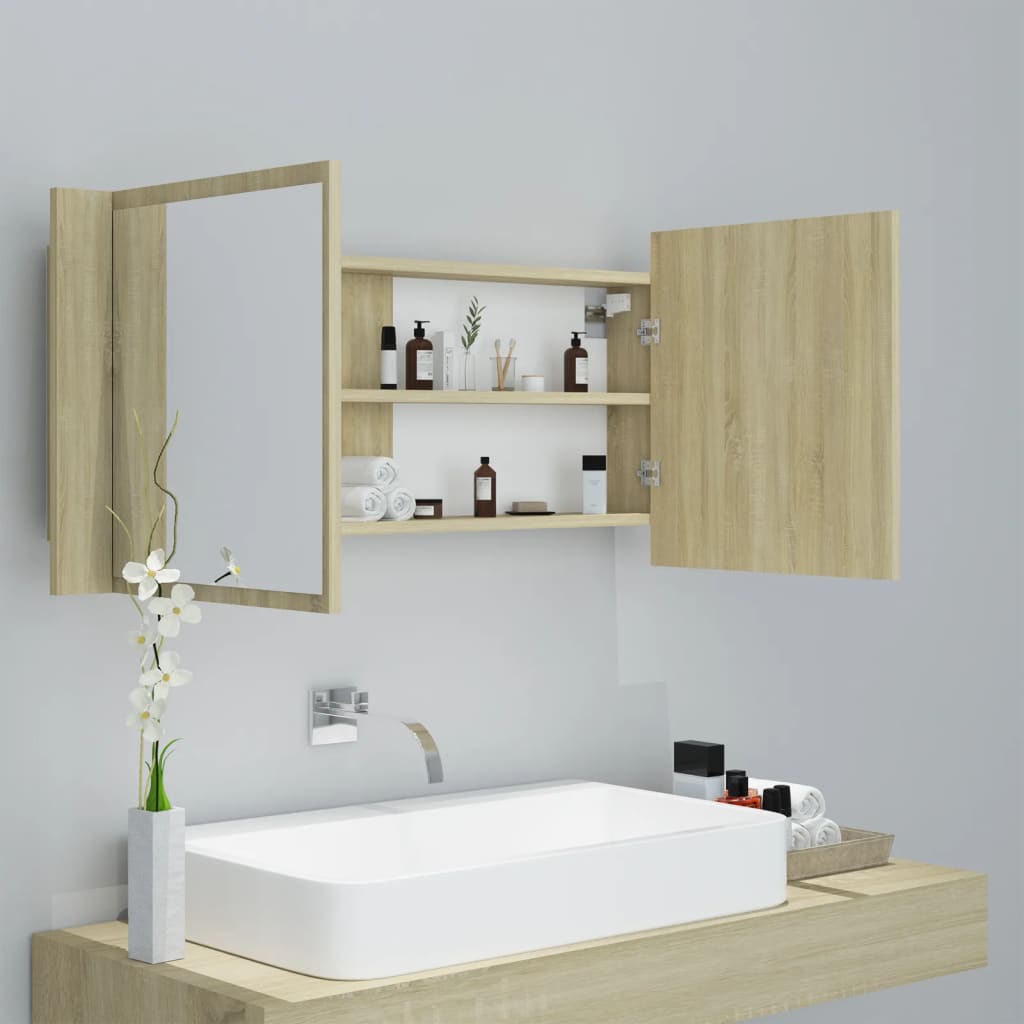 Kylpyhuoneen LED peilikaappi Sonoma tammi 100x12x45 cm - Sisustajankoti.fi