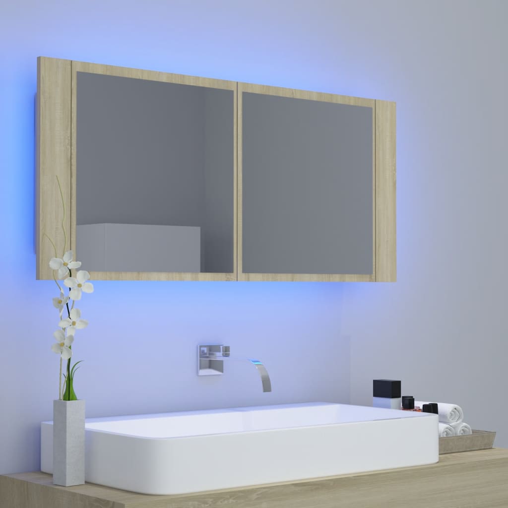 Kylpyhuoneen LED peilikaappi Sonoma tammi 100x12x45 cm - Sisustajankoti.fi