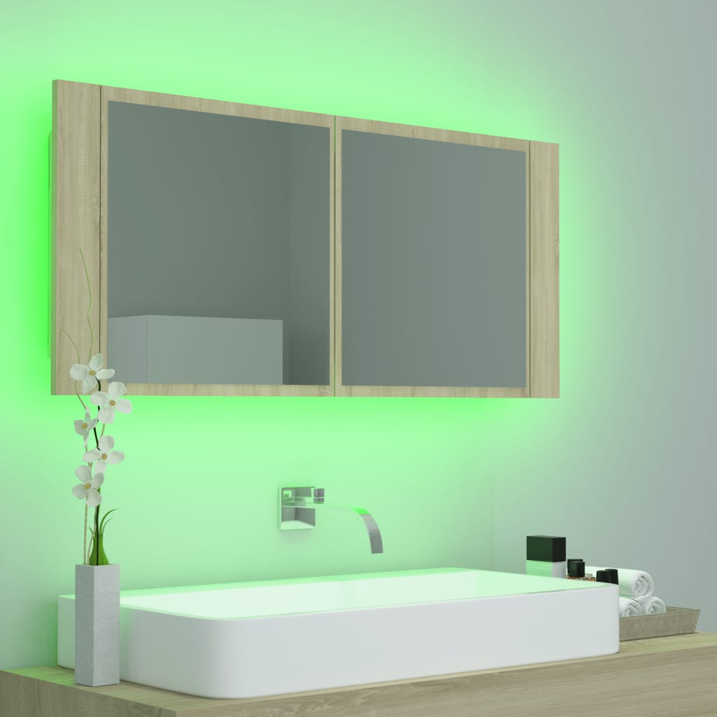 Kylpyhuoneen LED peilikaappi Sonoma tammi 100x12x45 cm - Sisustajankoti.fi
