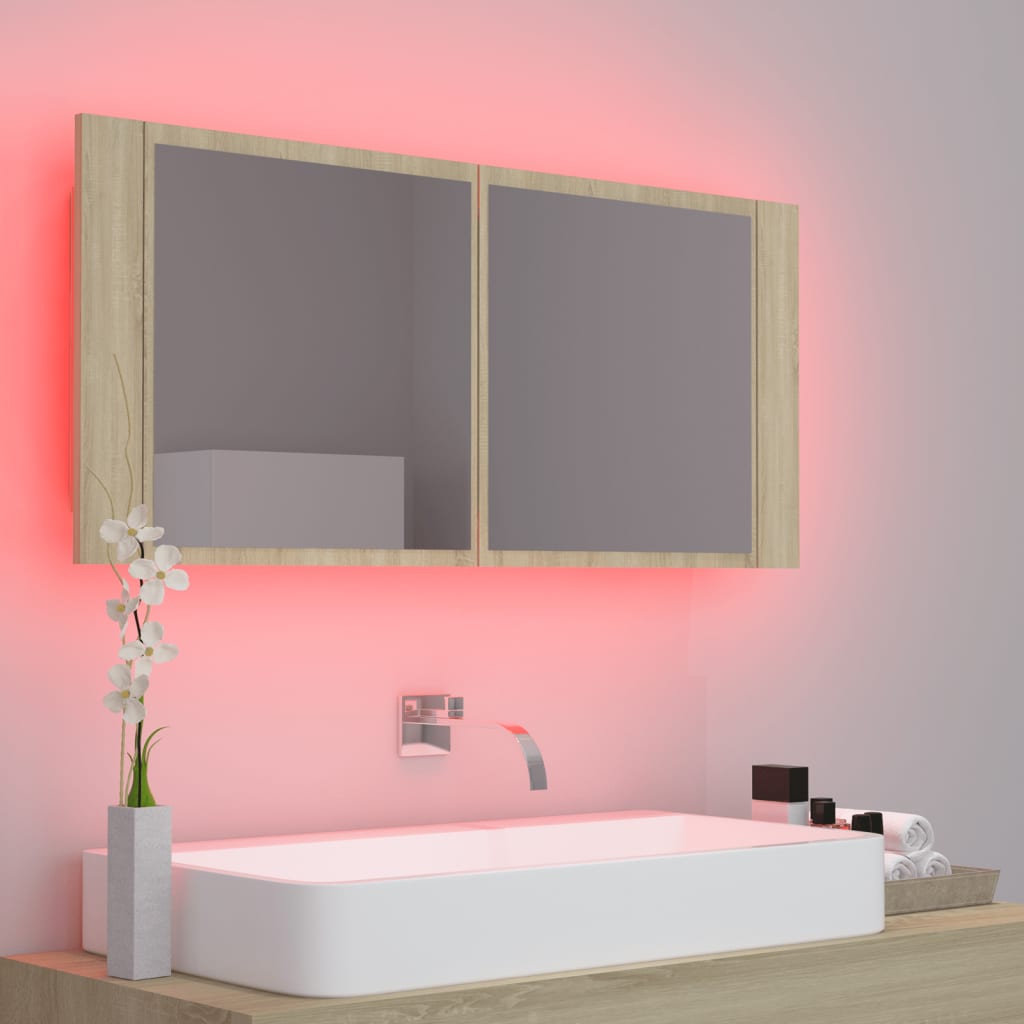 Kylpyhuoneen LED peilikaappi Sonoma tammi 100x12x45 cm - Sisustajankoti.fi