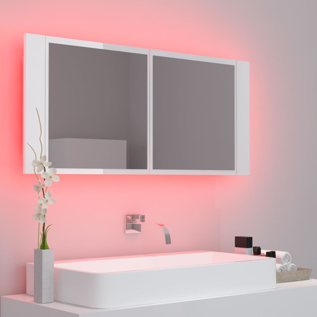 Kylpyhuoneen LED peilikaappi korkeakiilto valk. 100x12x45 cm - Sisustajankoti.fi