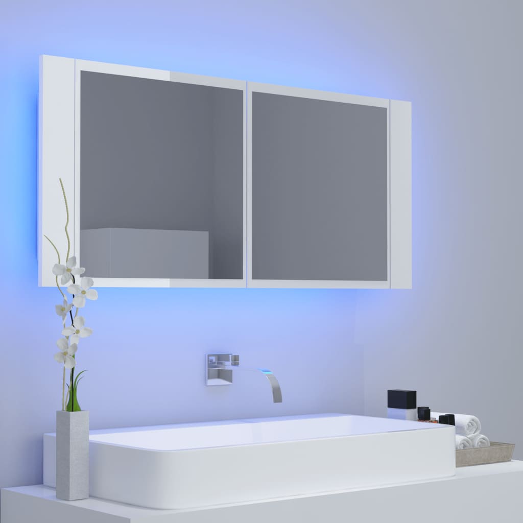 Kylpyhuoneen LED peilikaappi korkeakiilto valk. 100x12x45 cm - Sisustajankoti.fi