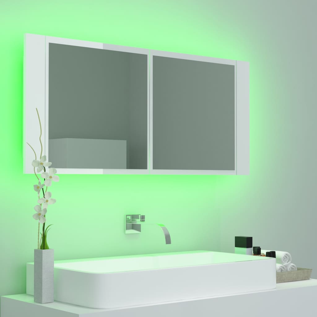Kylpyhuoneen LED peilikaappi korkeakiilto valk. 100x12x45 cm - Sisustajankoti.fi