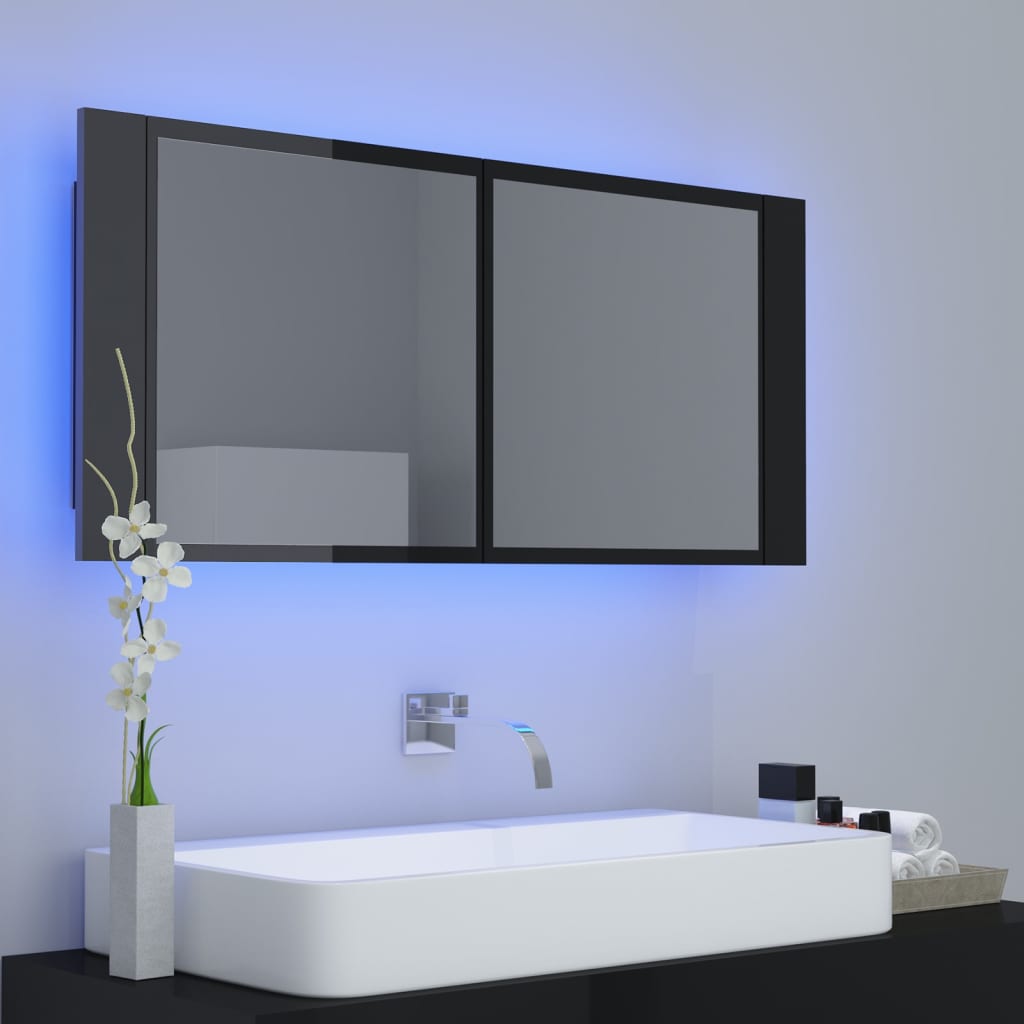 Kylpyhuoneen LED peilikaappi korkeakiilto musta 100x12x45 cm - Sisustajankoti.fi