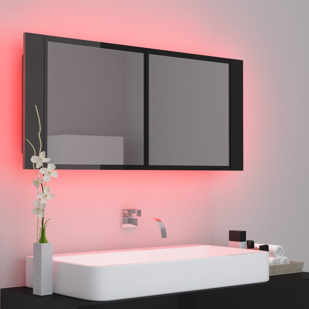 Kylpyhuoneen LED peilikaappi korkeakiilto musta 100x12x45 cm - Sisustajankoti.fi