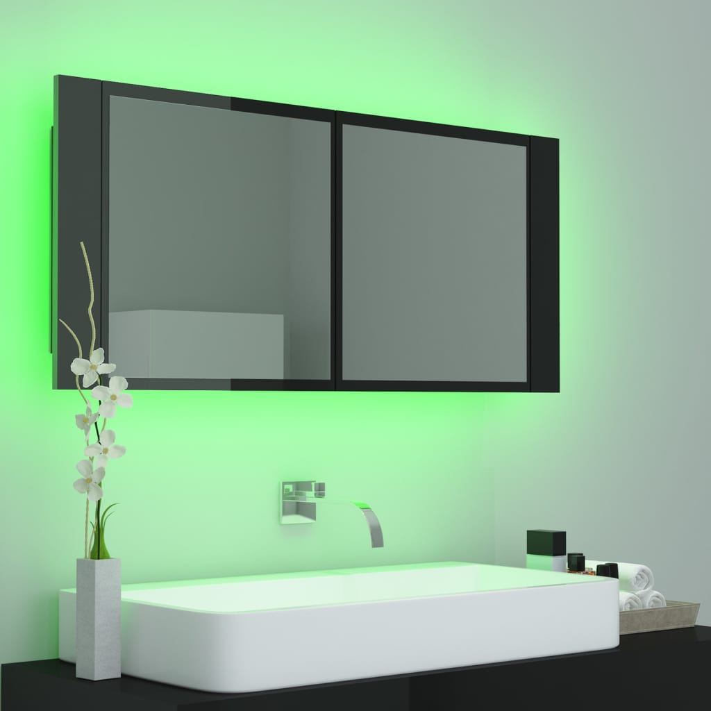Kylpyhuoneen LED peilikaappi korkeakiilto musta 100x12x45 cm - Sisustajankoti.fi
