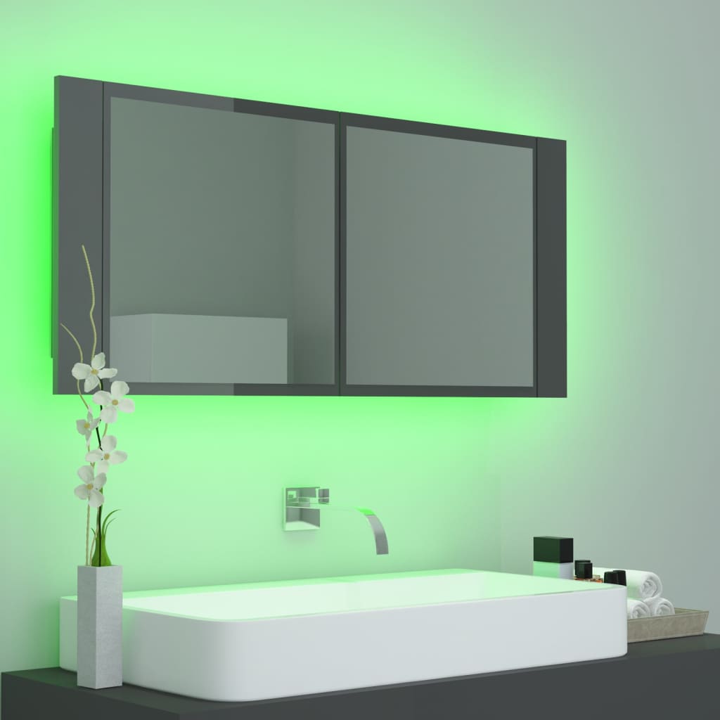 Kylpyhuoneen LED peilikaappi korkeakiilto harmaa 100x12x45 cm - Sisustajankoti.fi