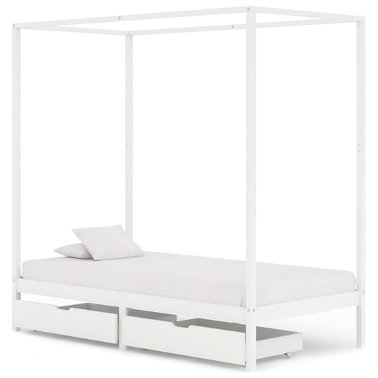 Pylvässänky 2 vetolaatikolla valkoinen täysi mänty 100x200 cm - Sisustajankoti.fi