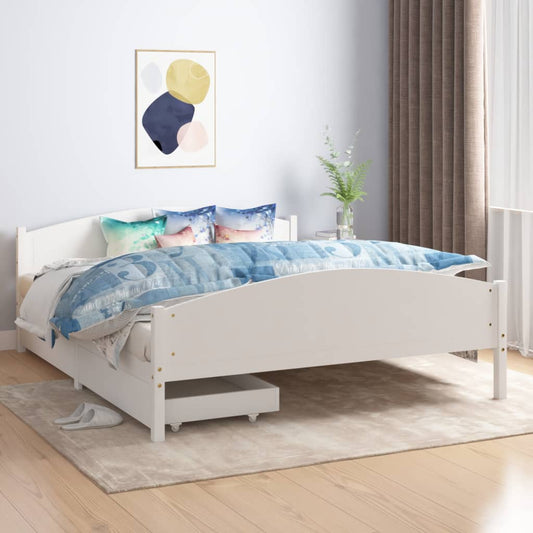 Sängynrunko 4 vetolaatikolla valkoinen täysi mänty 140x200 cm - Sisustajankoti.fi