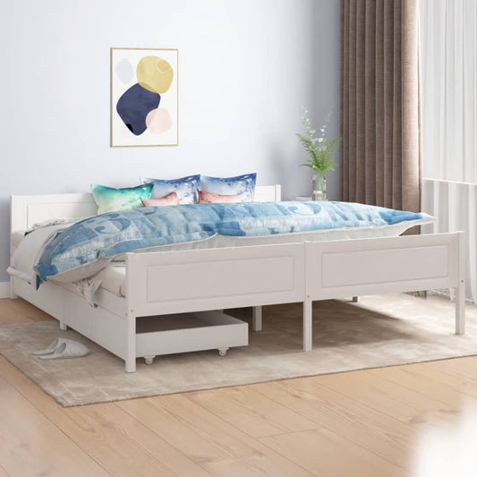 Sängynrunko 2 vetolaatikolla valkoinen täysi mänty 180x200 cm - Sisustajankoti.fi