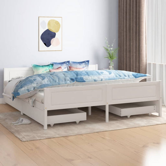 Sängynrunko 4 vetolaatikolla valkoinen täysi mänty 180x200 cm - Sisustajankoti.fi