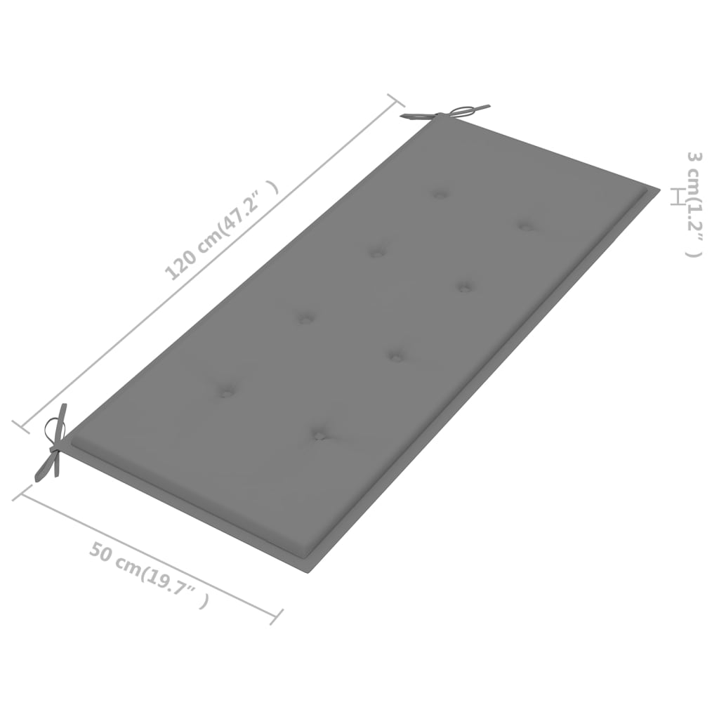 Puutarhapenkki harmaat tyyny 120 cm täysi tiikki - Sisustajankoti.fi