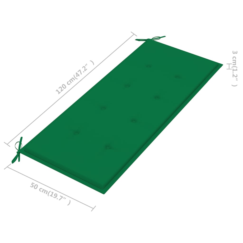 Puutarhapenkki vihreä tyyny 120 cm täysi tiikki - Sisustajankoti.fi