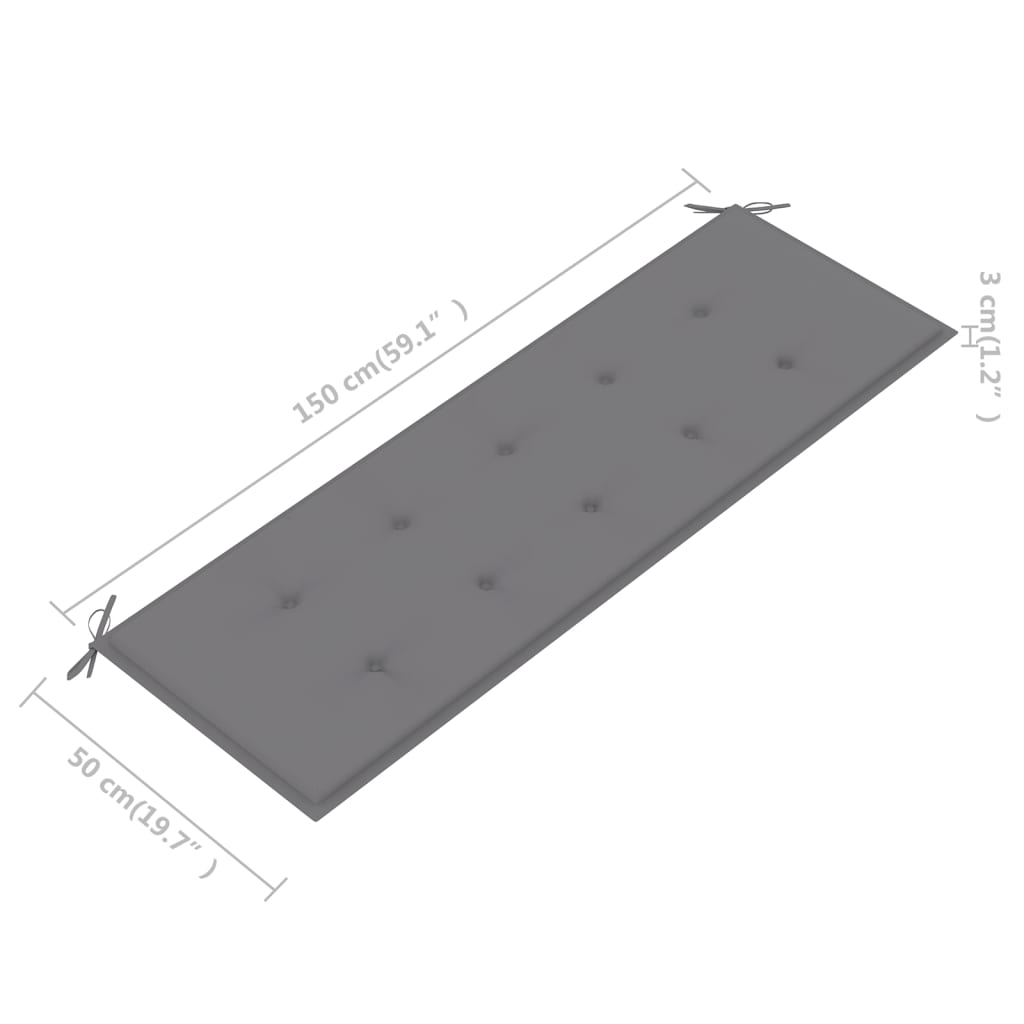 Puutarhapenkki harmaat tyyny 150 cm täysi tiikki - Sisustajankoti.fi