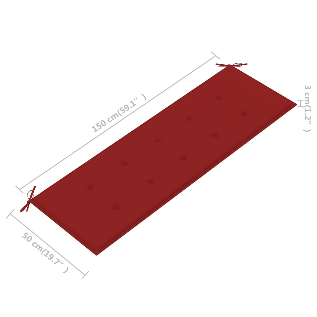 Puutarhapenkki punainen tyyny 150 cm täysi tiikki - Sisustajankoti.fi