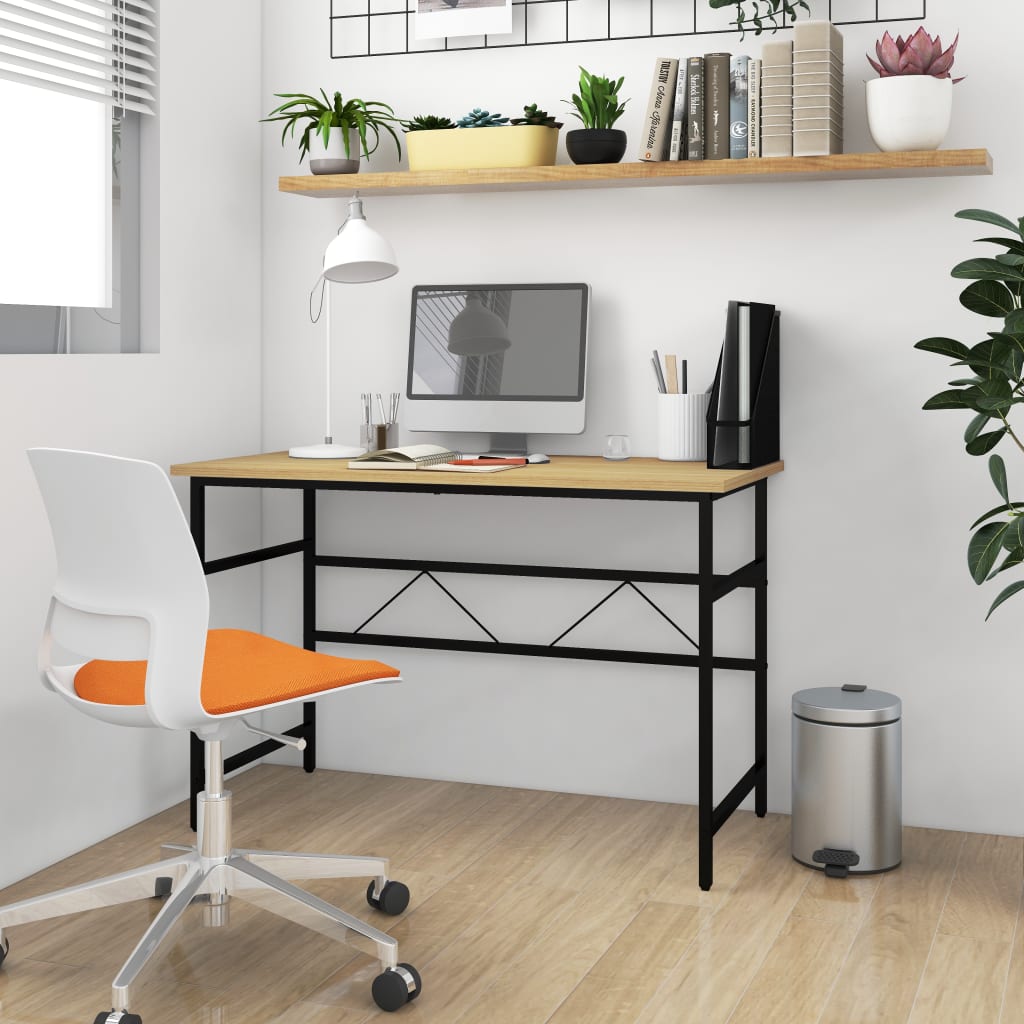 Tietokonepöytä musta ja vaalea tammi 105x55x72 cm MDF/metalli - Sisustajankoti.fi
