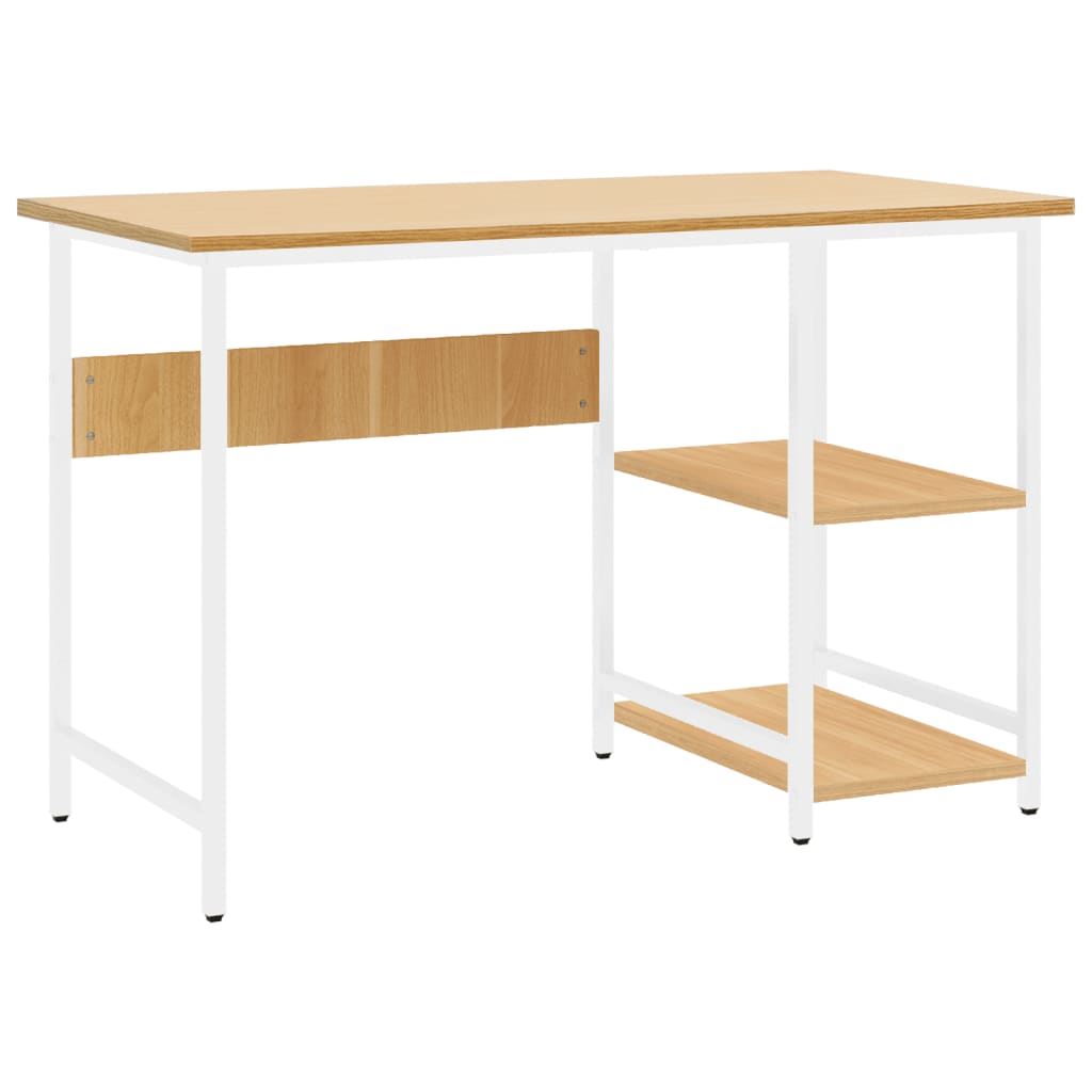 Tietokonepöytä valk. ja vaalea tammi 105x55x72 cm MDF/metalli - Sisustajankoti.fi
