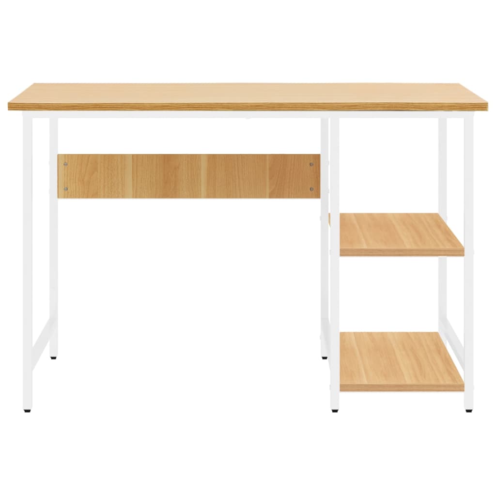 Tietokonepöytä valk. ja vaalea tammi 105x55x72 cm MDF/metalli - Sisustajankoti.fi