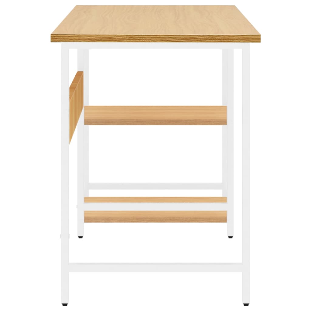 Tietokonepöytä valk. ja vaalea tammi 105x55x72 cm MDF/metalli - Sisustajankoti.fi