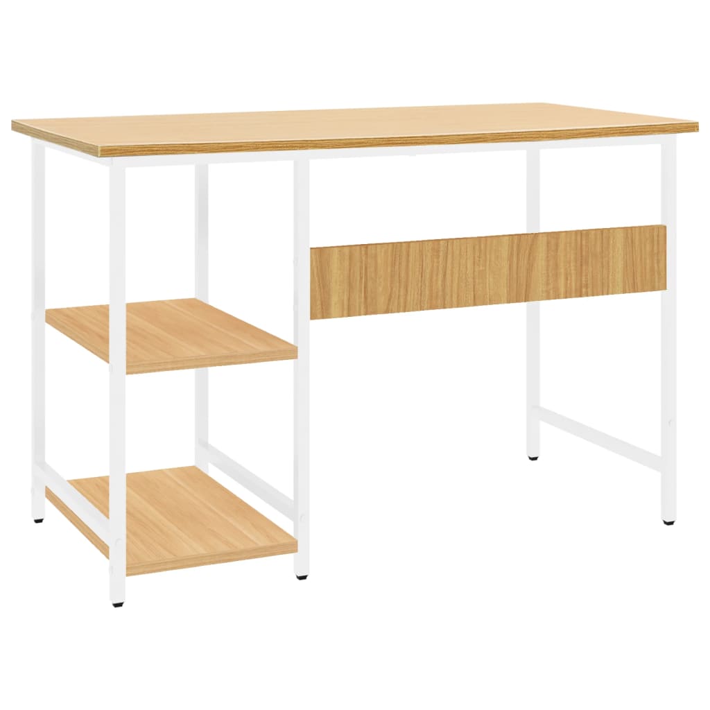 Tietokonepöytä valk. ja vaalea tammi 105x55x72 cm MDF/metalli - Sisustajankoti.fi