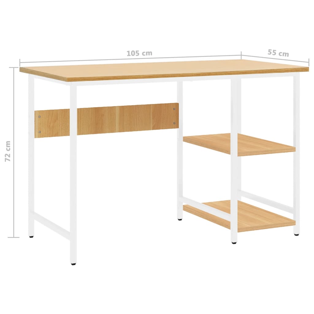 Tietokonepöytä valk. ja vaalea tammi 105x55x72 cm MDF/metalli - Sisustajankoti.fi