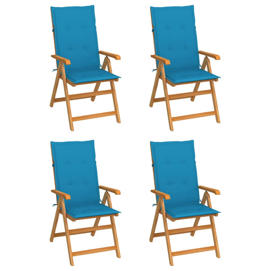Puutarhatuolit 4 kpl siniset tyynyt täysi tiikki - Sisustajankoti.fi