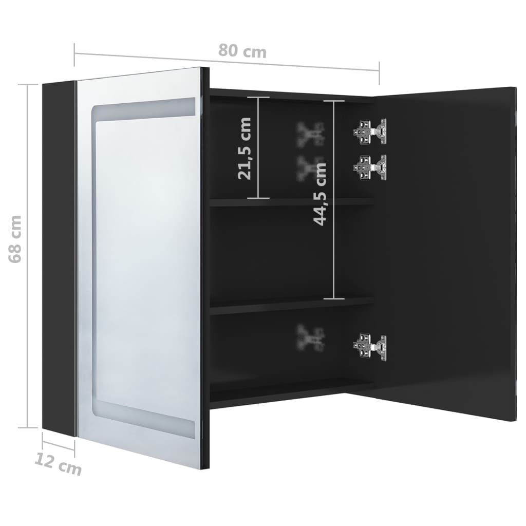 LED kylpyhuoneen peilikaappi kiiltävä musta 80x12x68 cm - Sisustajankoti.fi