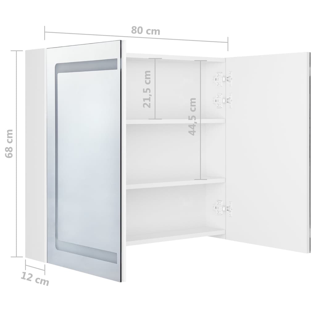 LED kylpyhuoneen peilikaappi kiiltävä valkoinen 80x12x68 cm - Sisustajankoti.fi