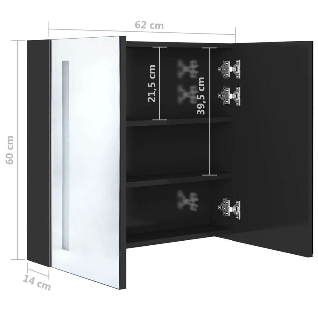 LED kylpyhuoneen peilikaappi kiiltävä musta 62x14x60 cm - Sisustajankoti.fi