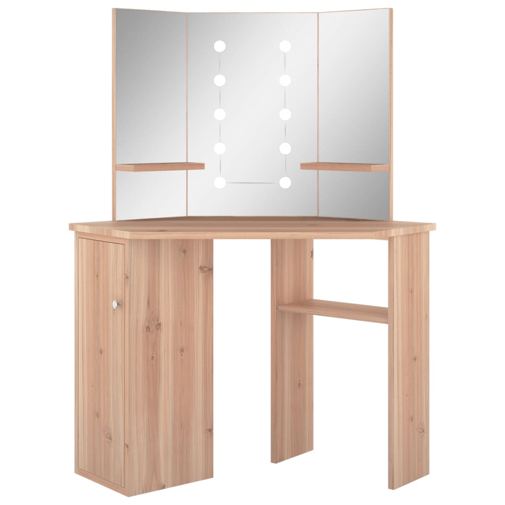 Meikkipöytä kulmaan LED-valoilla tammi 111x54x141,5 cm - Sisustajankoti.fi