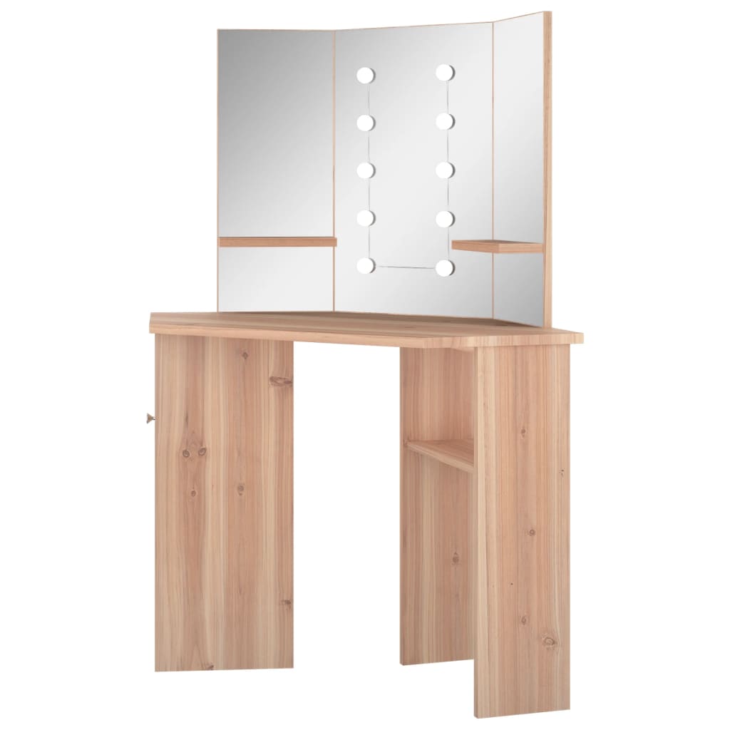 Meikkipöytä kulmaan LED-valoilla tammi 111x54x141,5 cm - Sisustajankoti.fi