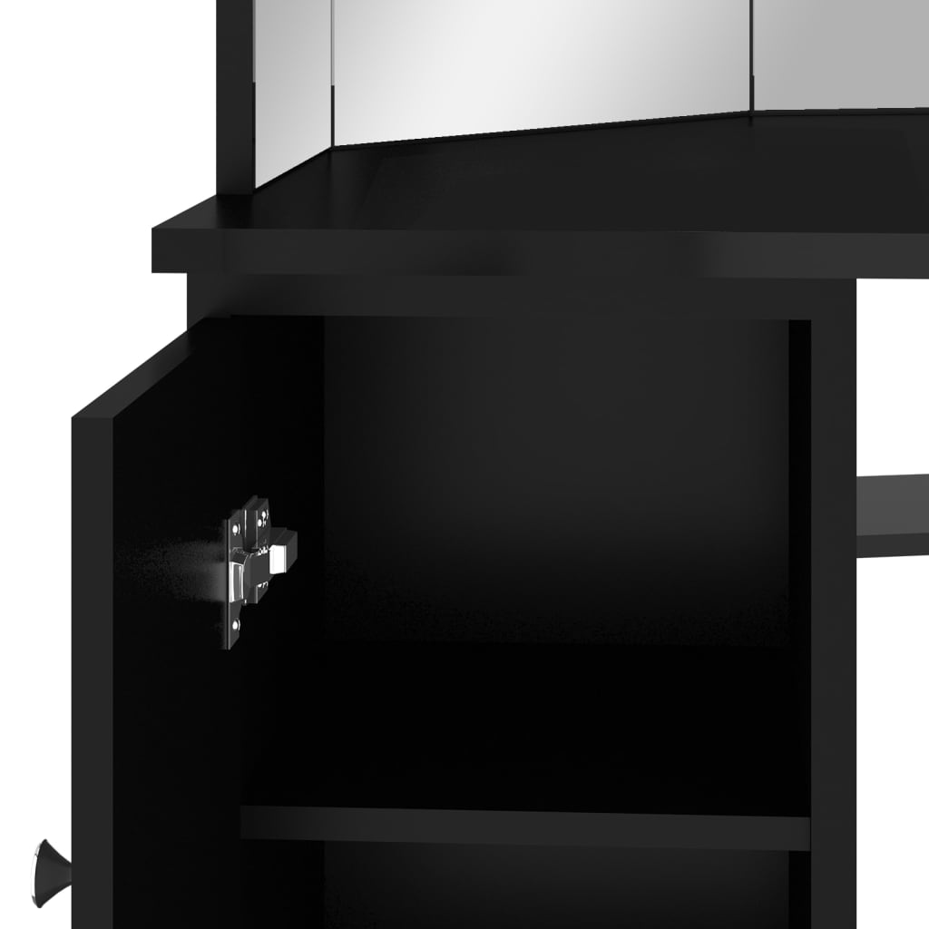 Meikkipöytä kulmaan LED-valoilla musta 111x54x141,5 cm - Sisustajankoti.fi