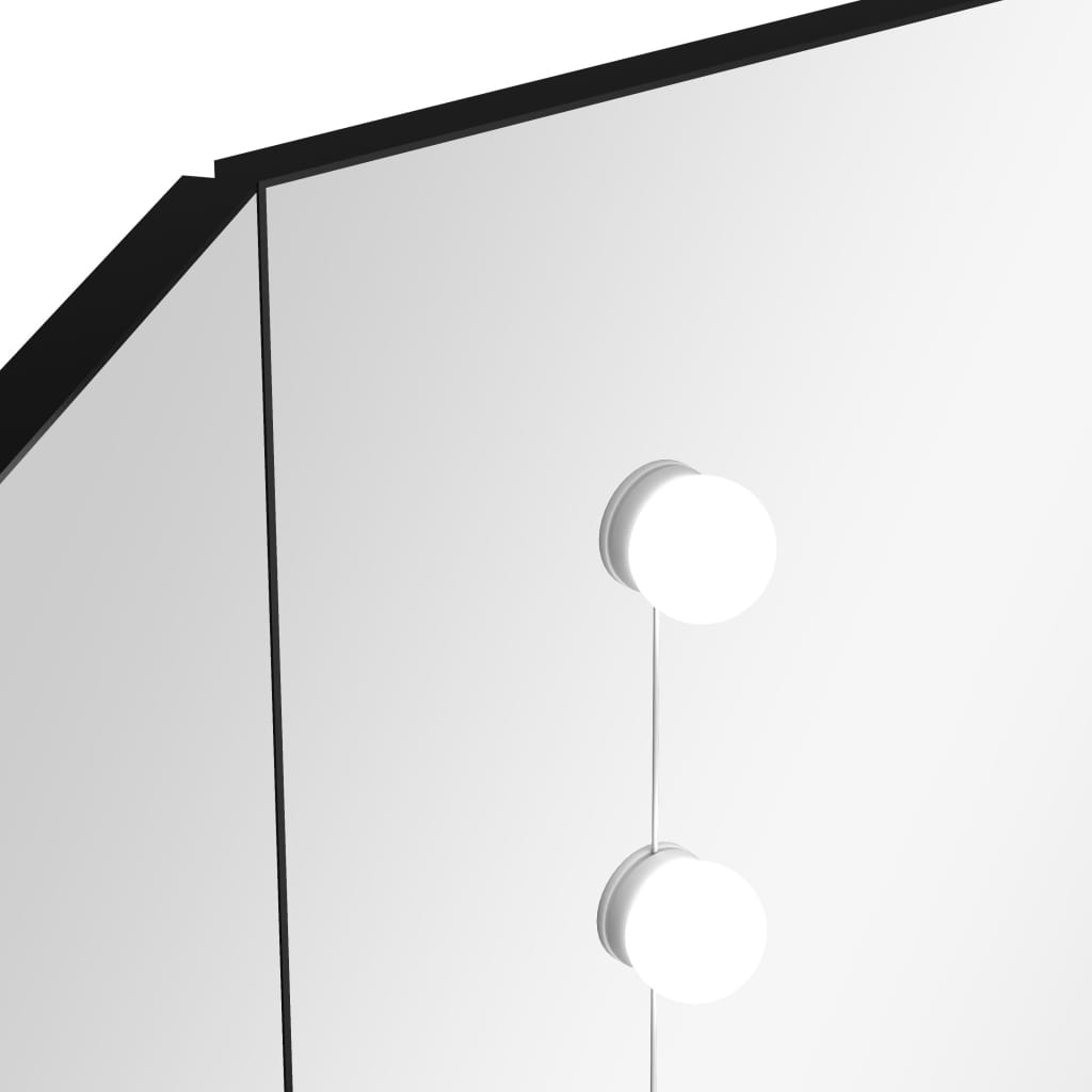 Meikkipöytä kulmaan LED-valoilla musta 111x54x141,5 cm - Sisustajankoti.fi