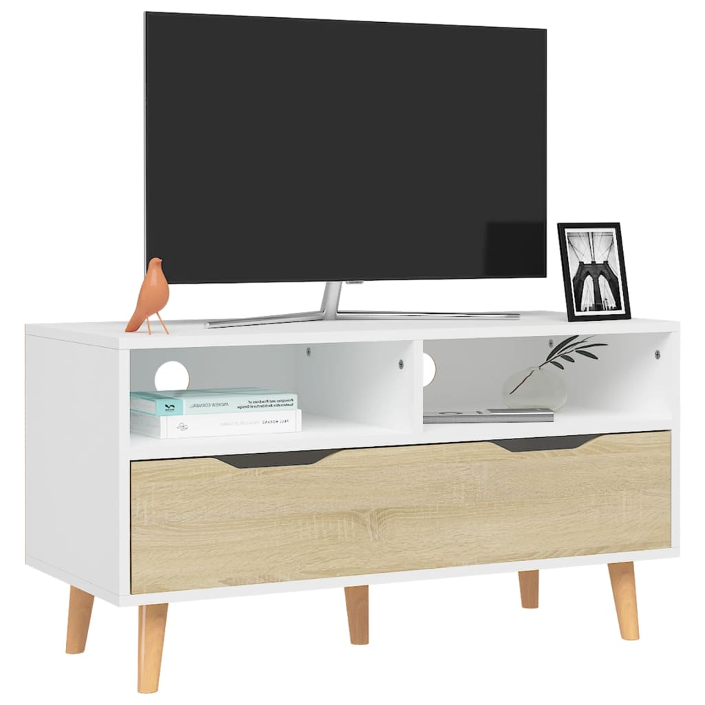 TV-taso valkoinen ja Sonoma-tammi 90x40x48,5 cm lastulevy - Sisustajankoti.fi