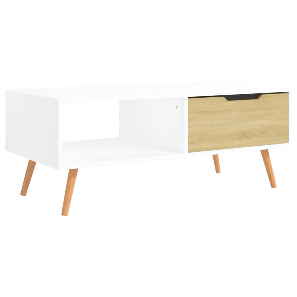 Sohvapöytä valkoinen ja Sonoma-tammi 100x49,5x43 cm lastulevy - Sisustajankoti.fi