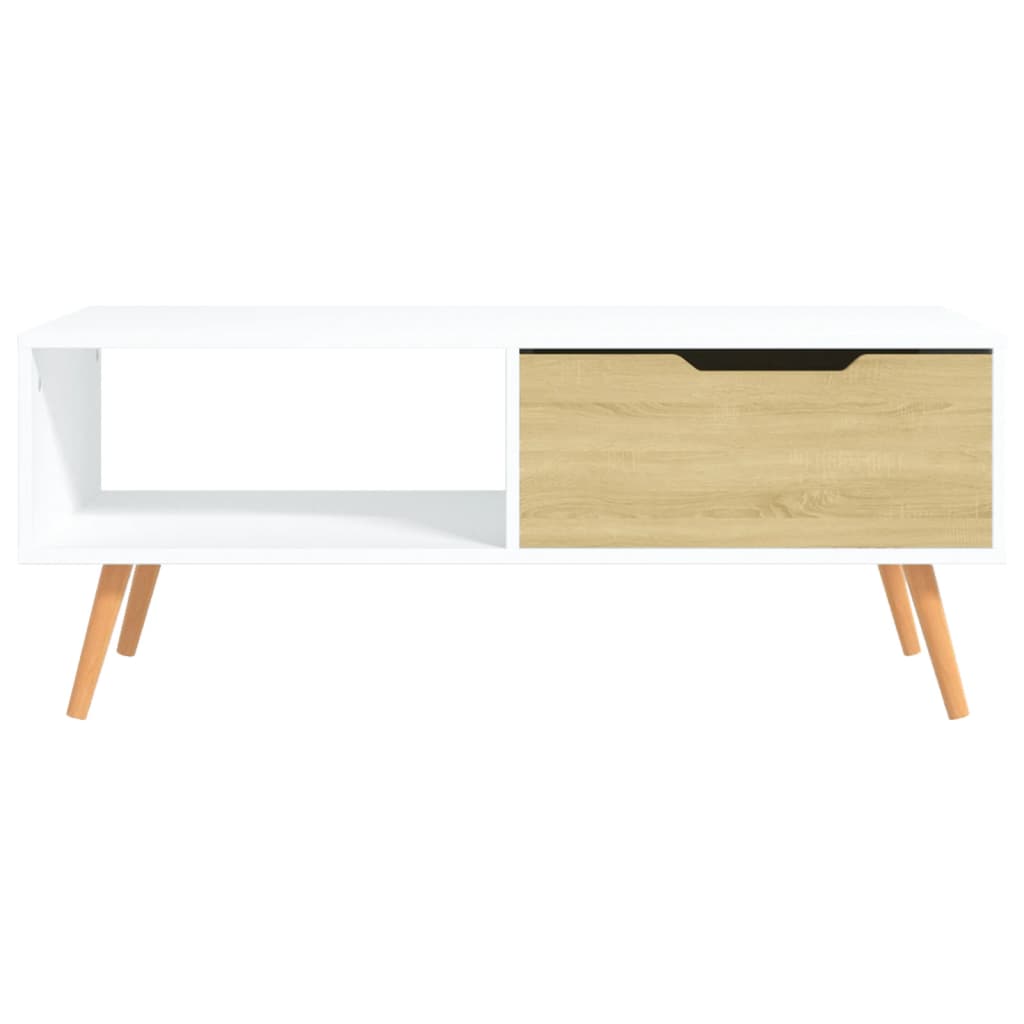 Sohvapöytä valkoinen ja Sonoma-tammi 100x49,5x43 cm lastulevy - Sisustajankoti.fi