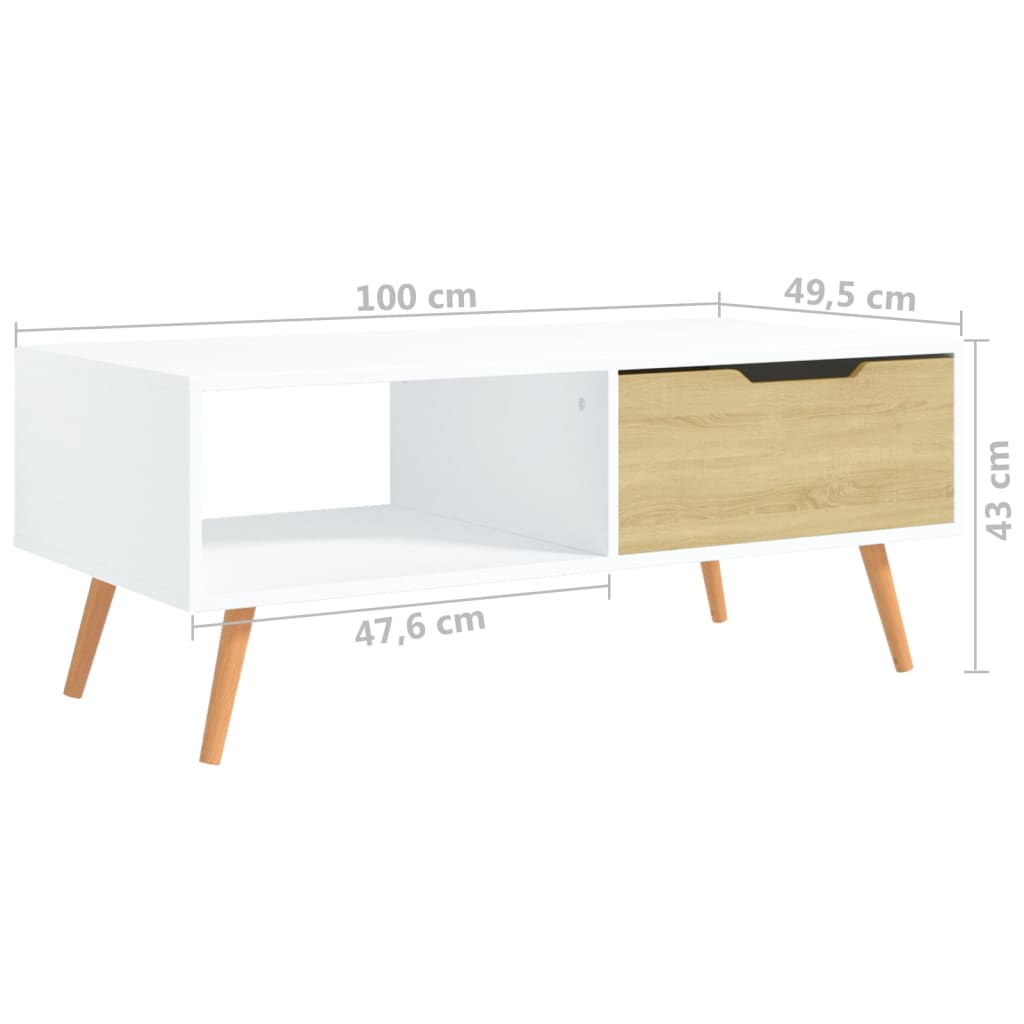 Sohvapöytä valkoinen ja Sonoma-tammi 100x49,5x43 cm lastulevy - Sisustajankoti.fi