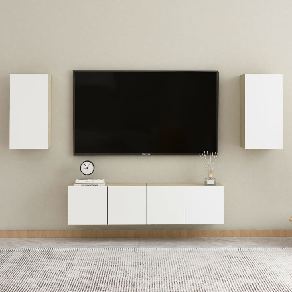 TV-taso valkoinen ja Sonoma-tammi 30,5x30x60 cm - Sisustajankoti.fi